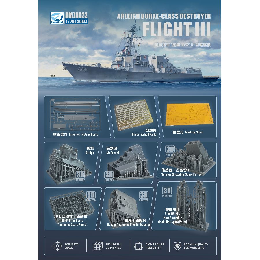 DM70022 DREAM 1/700 미국 해군 알리히  - Model Kit Yacht 리뷰 및 가격